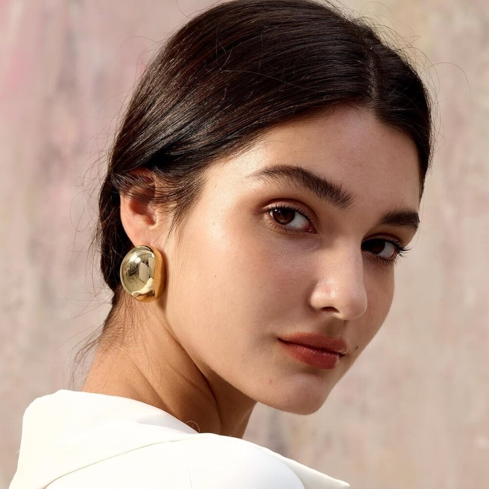 Elegant 14K Gold Plated Chunky Earrings Set - 2 Pairs for Stylish Women - Picture 7 of 8